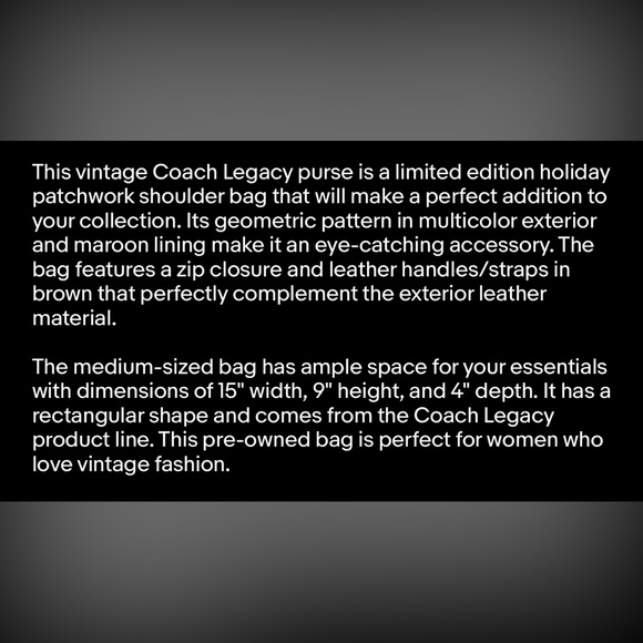 COACH- Vintage LEGACY bag.  Limited Holiday Release.  VERY nice pre-loved bag. - Picture 10 of 15